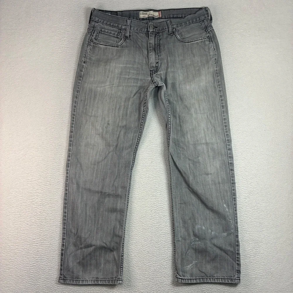 Y2K Levis 569 Loose Straight Jeans Men 34x30 Gray Faded Skater Baggy Paint